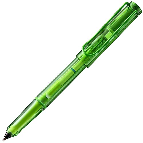 LAMY balloon lime Tintenroller – transparenter Stift mit Gehäuse aus Kunststoff & selbstfedernder Clip – ergonomische Griffflächen & in Strichbreite B – mit Tintenrollermine LAMY T 11 in blau