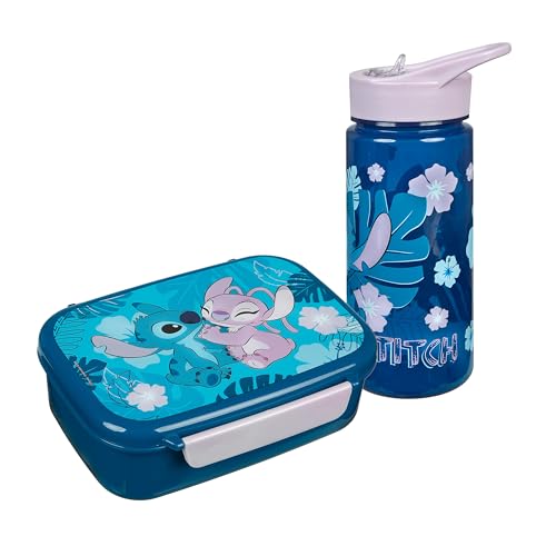 Scooli - Disney Stitch Kindergeschirr Geschenkset - Set bestehend aus Brotdose und Trinkflasche - ideal für die Schule oder Kindergarten – für Kinder ab 4 Jahren – aus Kunststoff – BPA frei