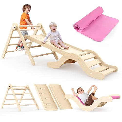 Montessori Indoor Spielset: 7-in-1 Klettergerüst mit Rutsche, Bogen & Matte für Kleinkinder und Kinder (1-3 Jahre)