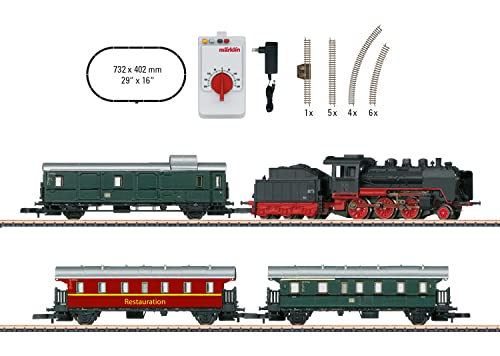 Märklin Modelleisenbahn Startpackung 81874 'Museums-Personenzug mit Dampflok BR 24 – Lokomotive Spur Z, 24 cm aus Metall mit Kunststoff Tender, ab 15 Jahre