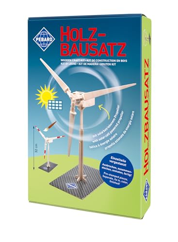 Pebaro 834/2 Solar Holzbausatz Windrad, 3D Puzzle, Modellbausatz, Basteln mit Holz, Holzpuzzle, Bastelset, vorgestanzte Holzplatte, ausbrechen, zusammenstecken, fertig, Geschenkidee