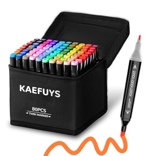 KAEFUYS 80 Farben Marker Stifte Set, Doppelseitige Alkohol Stifte Set, Schnelltrocknend Alcohol Marker für Künstler, Schüler & Erwachsene zum Zeichnen, Skizzieren, Manga & Bullet Journal