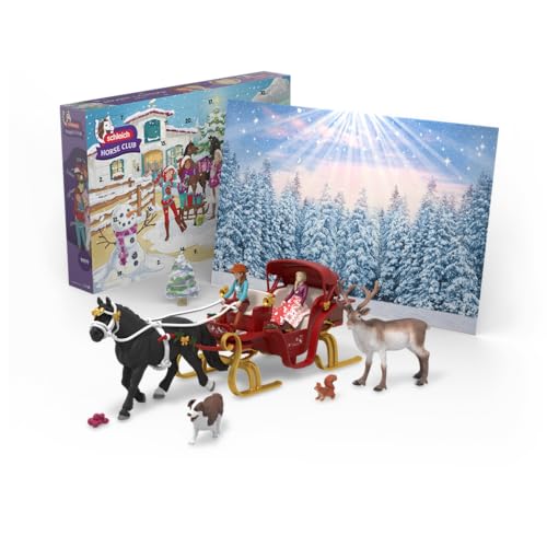 schleich HORSE CLUB | Großer Adventskalender HORSE CLUB 2025 - Weihnachtliche Schlittenfahrt 99179 | mit Hannah, Sofia, Schlitten, Rentier & Zubehör | Pferdespielzeug für Kinder ab 5 Jahren | 31 Teile