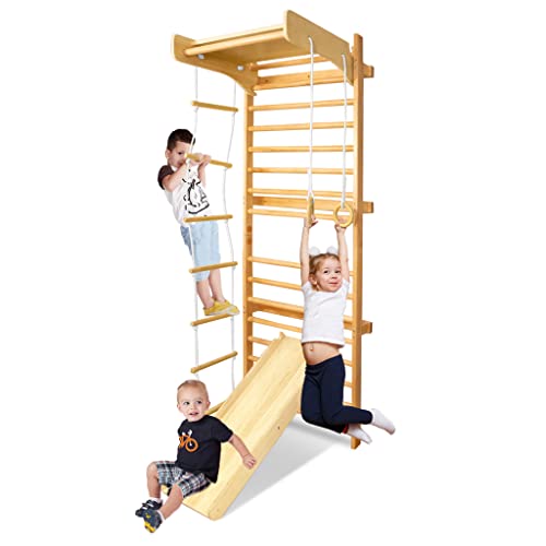 LARS360 Multifunktions Sprossenwand Set für Kinder, Holz Klettergerüst Indoor - Kletterwand, Klettergerüst, Turnwand - Bestes Fitnessstudio für alle Familie, Sportgeräte ab 3 Jahre