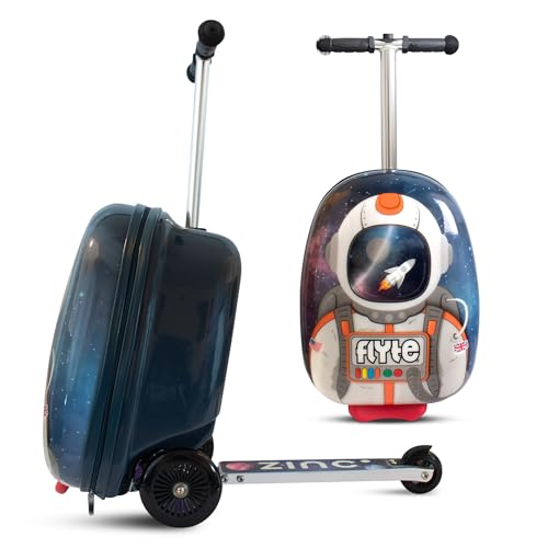 Flyte Scooter Koffer - 2-in-1, 45 cm Reisekoffer Kinder, 25 Liter Fassungsvermögen Kinderkoffer Handgepäck, Reisetasche Kinder mit Rollen, Hartschalenkoffer Kinderreisetasche - Sammie der Raumfahrer