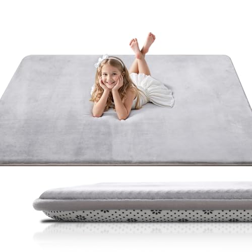 Favodormir Dicke Krabbelmatte Baby 120×120×3cm,Schaumfüllung Teppich Spielmatte Baby,Rutschfester Unterseite&Weicher Kurzflor, Pflegeleicht,Teppich Kinderzimmer,Spielmatten Für Laufgitter,Grau