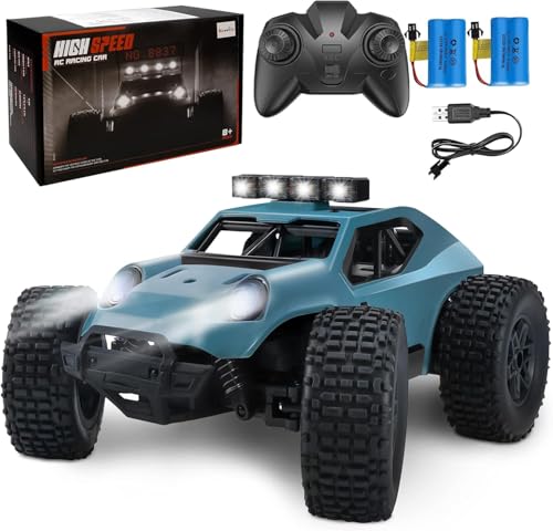Kizeefun Ferngesteuertes Auto, 2.4Ghz 1/20 RC Auto Geländewagen 20 km/h Alle Gelände, Elektrisches Offroad mit 2 AKKU 50min Spielzeit und LED Scheinwerfer, Weihnachten Geburtstag Geschenke für Kinder