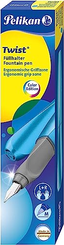 Pelikan Twist Füllhalter, Edelstahl-Feder in Strichbreite M inkl. Tintenpatrone, frosted blue