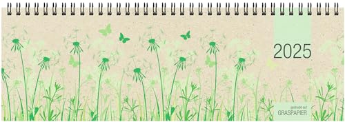 Zettler - Tischquerkalender 2025 Graspapier, 32x10,5cm, nachhaltiger Bürokalender mit 128 Seiten, Tages- und Wochenzählung, Zweimonatsübersicht, Drahtkammbindung und internationales Kalendarium