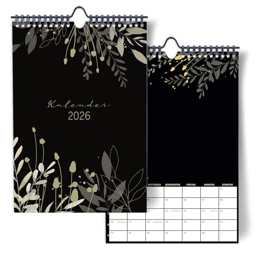 Fotokalender 2026 zum Selbstgestalten I Edler Bastelkalender 2025, DIN A4 I Dunkles Design mit Goldenen Akzenten I DIY Kalender Fotos I Geschenk für Freunde, Eltern, Großeltern