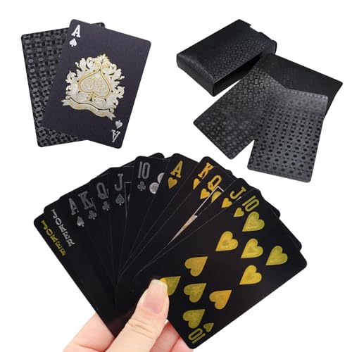 BDGYCK Diamant wasserdichte Schwarze Spielkarten, Coole Plastikspielkarten, wasserdichte Pokerkarten aus Kunststoff, Kartenspiel, Kartendeck für das Geschenkpartyspiel(Schwarz)