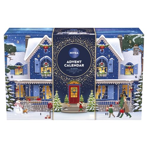 NIVEA Adventskalender 2025 (24 Produkte) – Geschenkset für Frauen – Enthält Feuchtigkeitscreme, Gesichtsmasken, Lippenbalsame, Körpercreme, Duschgel, Anti-Perspirant und mehr – Komplettes