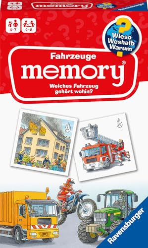 Ravensburger 20647 - Fahrzeuge Memory® Wieso? Weshalb? Warum? der Spieleklassiker für 2-6 Spieler, Kinderspiel für alle Fahrzeug-Fans ab 4 bis 7 Jahren
