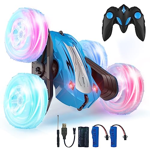 Rodzon Ferngesteuertes Auto 6 7 8 9+ Jahre Spiele LED Blinken RC Auto Spielzeug Jungen Weihnachten Geburtstags Geschenke Kinder Toy 360° Flip Car Indoor Outdoor Draußen Sand Strand Garten (Blau)