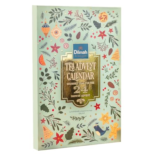 Dilmah Tee Adventskalender 2025 – Adventskalender Tee mit 24 einzeln verpackten Ceylon Tees, Schwarztee, Grüntee und Oolong – Teeadventskalender Geschenkset für die Adventszeit, 24 Teebeutel