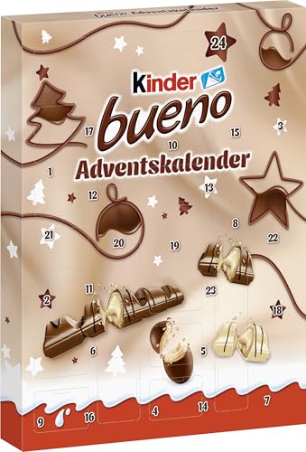 kinder bueno Adventskalender 2025 – Schokolade & Mini-Eier – Tag für Tag Süßigkeiten entdecken – Vollmilch-Schokolade mit feiner Haselnusscreme – Zu Weihnachten & Advent – Weihnachtskalender – 181g