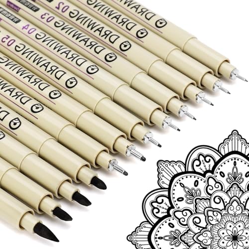 Micron Fineliner Schwarz Stifte Tuschestifte: 12 Schwarzer Set Zentangle Zeichenstifte Manga Zeichnen Lernen Wasserfest Fine Pigment Liner Drawing Supplies Art Supplies Technisches Comic Anime Malen
