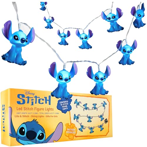 Disney Stitch LED Lichterkette Innen, 10-Teilig, Batteriebetrieben, 150cm Lichterkette für Schlafzimmer & Deko, Geschenke für Kinder & Erwachsene (Blau Stitch)