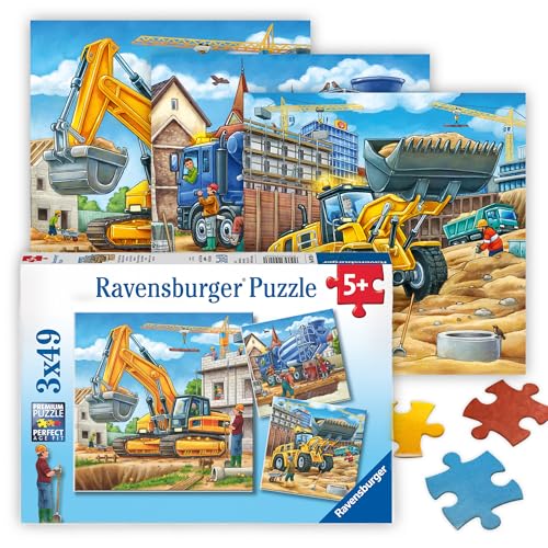Ravensburger Kinderpuzzle - 09226 Große Baufahrzeuge - Puzzle für Kinder ab 5 Jahren, mit 3x49 Teilen