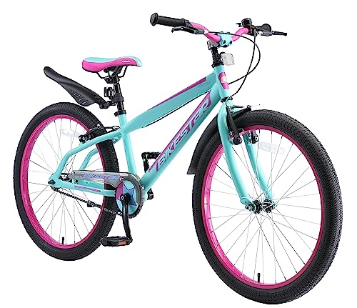 BIKESTAR Kinderfahrrad 24 Zoll für Mädchen und Jungen ab 9 Jahre | Kinderrad Urban Jungle | Fahrrad für Kinder Türkis & Berry | Risikofrei Testen