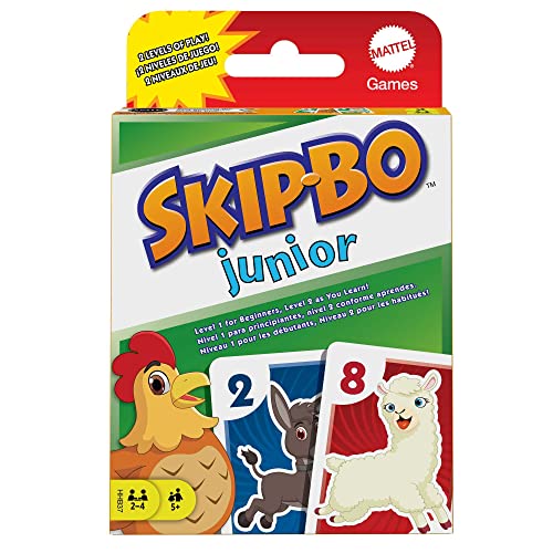 Mattel Games Skip BO Junior Kartenspiel mit 2 Spielniveaus, 112 Karten, unterhaltsames Reihenfolgespiel für 2 bis 4 Spieler ab 5 Jahren, HHB37