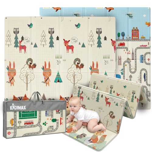 KIDIMAX Krabbelmatte Baby & Kinder 200x180x1 cm – Faltbare Spielmatte/Spielteppich, BPA- & schadstofffrei, beidseitig, rutschfest, wasserdicht, tragbar – Spielunterlage für Innen & Outdoor, Muster 2