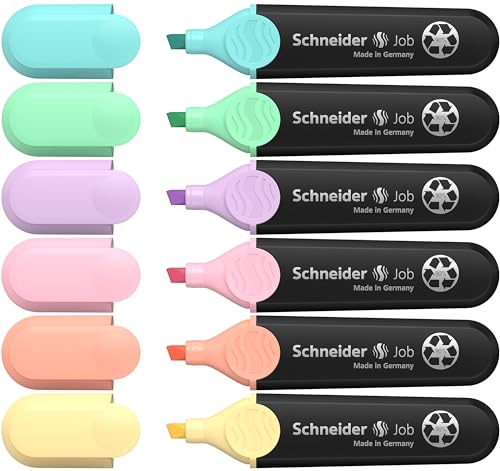 Schneider Job 150 Pastell Textmarker (aus recyceltem Kunststoff, ausgezeichnet mit Der blaue Engel) 6er Etui sortiert