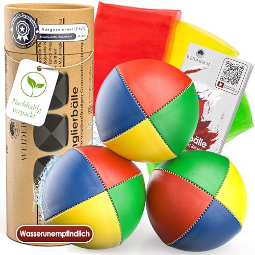 Weidebach® 3X Qualitäts Jonglierbälle + 3 Tücher, Ø 67 mm Jonglierbälle Anfänger, 130g schwer, wasserunempfindlich, Juggling Balls inkl. Anleitung, Jonglierbälle Profi, Jonglierball, Jonglieren Set