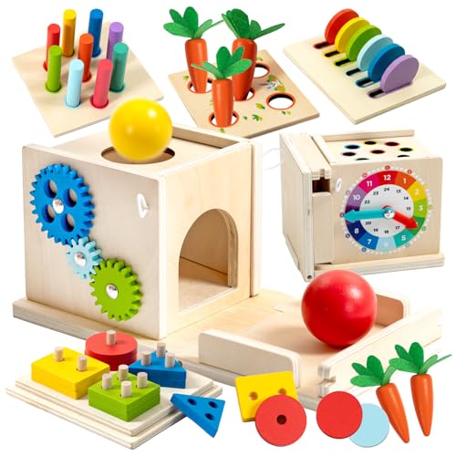 Nene Toys 7-in-1 FSC® Holz-Motorikwürfel – Montessori Spielzeug ab 1 Jahr - Baby Motorik- & Lernspielzeug - Farben Lernen & Formen stecken - Holzspielzeug Geschenk für Jungen & Mädchen 1–3 Jahre
