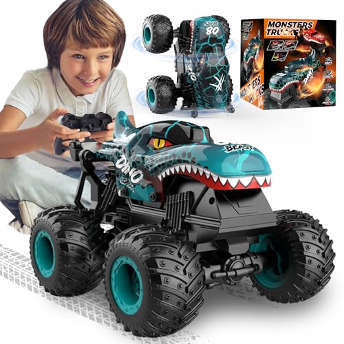 Ferngesteuertes Auto, 2,4GHz 20 km/h RC Monstertruck, 1:20 Ferngesteuerter Monster Truck mit Aufrecht Gehen, 360°Drehung, LED-Licht und Musi, Dinosaurier Spielzeug ab 3 4 5 6 8 10 Jahre Jungen Mädchen