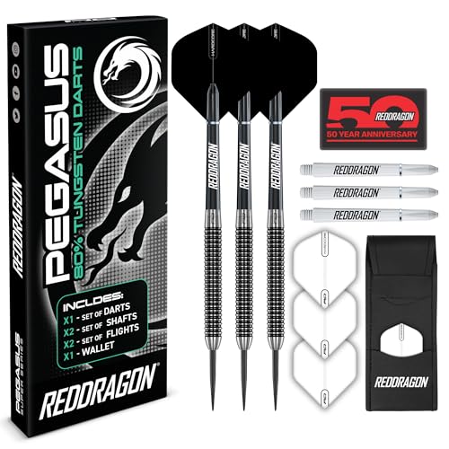 RED DRAGON Darts - Pegasus Dartpfeile Profi 80% Tungsten Darts Set | Erhältlich mit Dartpfeile Metallspitze 24g Steeldarts | Dart Pfeile mit Flights, Schäften & Etui