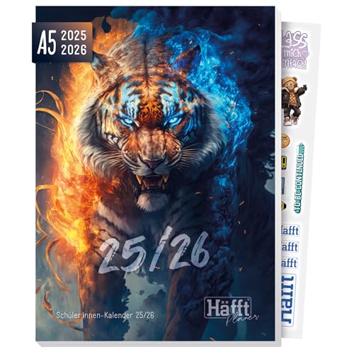 Häfft® Planer 2025/2026 A5 - Softcover Schülerkalender, Schülerplaner, Hausaufgabenheft, Schulplaner 'Wild Tiger' - nachhaltig & klimafreundlich