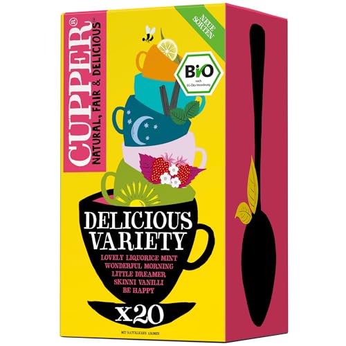 Cupper Bio Tee Set Delicious Variety, 20 verschiedene Sorten Kräutertee und Früchtetee, 20 ungebleichte Teebeutel (Einzelpack)