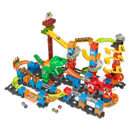 VTech Marble Rush - Dino Adventures Magnetic Set XL400 E – Interaktive Murmelbahn mit spannenden Bahnelementen und verschiedenen Aufbaumöglichkeiten – Für Kinder von 4-12 Jahren