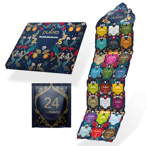 Pukka Bio Tee Geschenkset, Adventskalender, 'Wohlfühlkalender 2023', Umweltfreundlich, Keine Schokolade, Milchfrei, Geschenkidee, 12 Tee Varianten, 24 Teebeutel