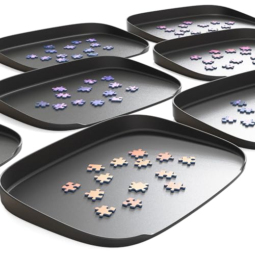 Puzzlup Stapelbare Puzzle Sortierschalen mit Box Anzeige auf Deckel – Set aus 6 Schalen – Bis zu 1500 Teile – Premium Puzzle Sortierer mit Offene Kanten Design