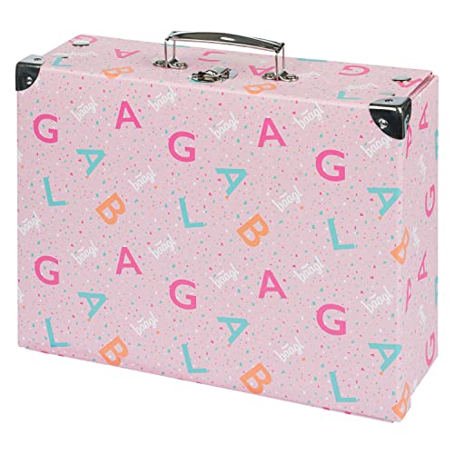 Baagl Kinderkoffer für Spielzeug und Schulbedarf, Pappkoffer, Spielzeugkoffer, Spielkoffer, Faltbarer Kinder Koffer, Faltkoffer, Klappkoffer mit Metalgriff (Logo Pink)