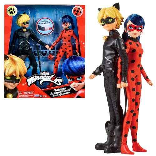 BANDAI - Miraculous Ladybug - Pack mit 2 26 cm Gelenkpuppen - Schatulle Ladybug und Cat Noir - Miraculous Spielzeug Puppe - Kinderspielzeug ab 4 Jahren - P50365
