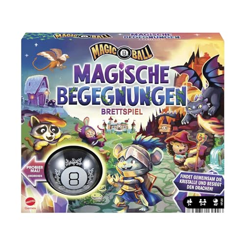 Mattel Games Magic 8 Ball Magische Begegnungen, Kooperatives Brettspiel, Deutsche Version, Entdeckung von magischen Gegenständen, für 24 Spieler, Gesellschaftsspiele ab 7 Jahre, HPJ69, ‎Mehrfarbig