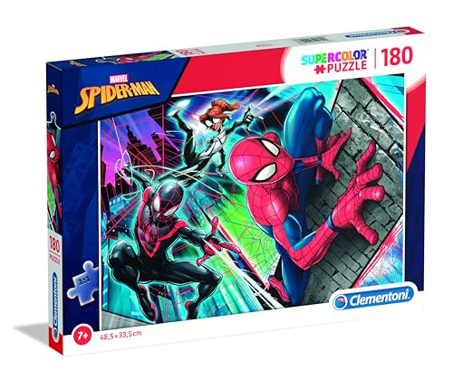 Clementoni 29293 Supercolor Spiderman – Puzzle 180 Teile ab 7 Jahren, buntes Kinderpuzzle mit besonderer Leuchtkraft & Farbintensität, Geschicklichkeitsspiel für Kinder