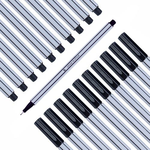 10x Fineliner Schwarz - feine 0,4mm Spitze - metallgefasste Faserspitze - Filzstifte für präzises Schreiben, Zeichnen und Malen - für Büro, Schule, Uni und Zuhause