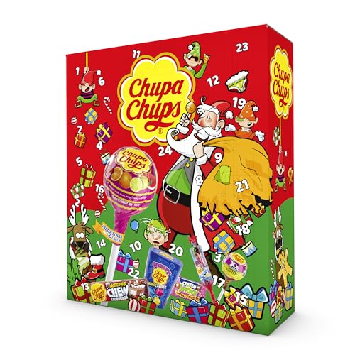 Chupa Chups XXL Adventskalender 2025, Weihnachts-Kalender mit 24 Türchen, Lutscher & Kaugummi, Süßigkeiten, geeignet für Kinder und Erwachsene, 1x614g