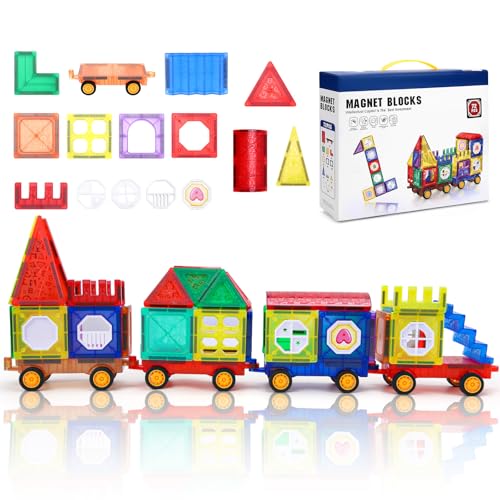 Lubardy Magnetische Bausteine 72 Teile Magnetbausteine Kinder ab 3 Jahre Magnetic Building Blocks Zugbau Spielzeug STEM Lernspielzeug Set Magnet Bausteinemit für Jungen und Mädchen Geschenk