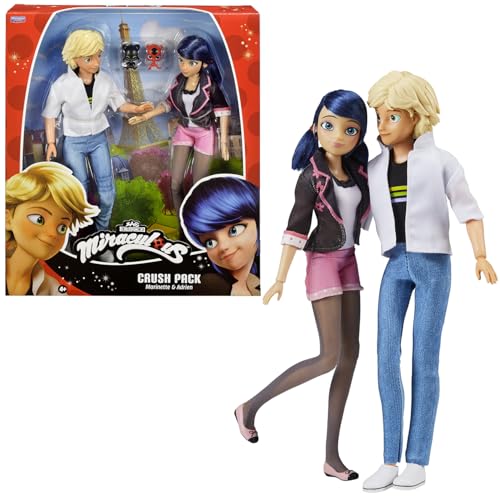 BANDAI - Miraculous Ladybug - Spielset - 2 Puppen Marinette und Adrien - Crush Pack - Miraculous Figuren 26 cm - Kinderfiguren Marinette Adrien - Spielzeug ab 4 Jahren - P50377