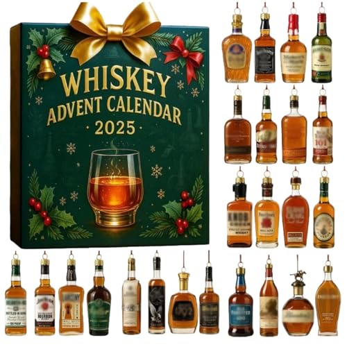 Whisky Adventskalender 2025, 24 Tage Weihnachtskalender Countdown mit 24 Pcs Whisky Dekorativen Anhänger, Adventskalender für Weihnachtsgeschenke MäNner
