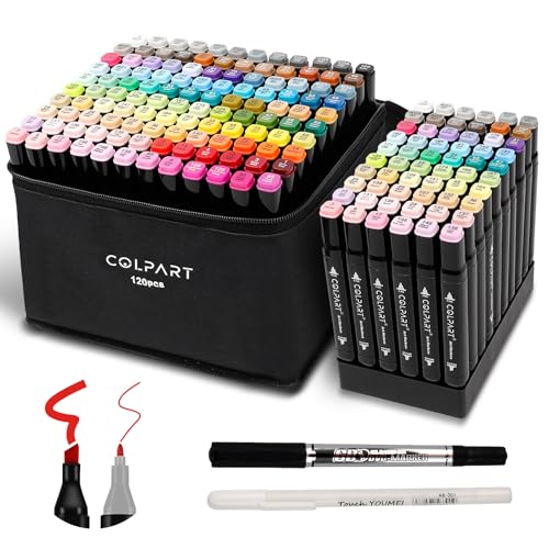 colpart 120-Farben Alkohol Marker Set Filzstifte-Permanenter Marker Set für Manga,Design,Malerei,Zeichnung,Twin Marker Stifte zum Zeichnen und Coloring Book Stifte.