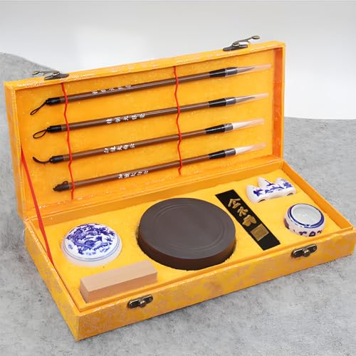 Chinesisches Kalligraphie Set (10pcs), Pinsel, Tuschestein Und Tusche Zum Üben, Kalligraphie. Pinsel Set für Traditionelle Chinesische Malerei, Kalligraphi-Übungen Und Als Geschenk Zu Feiertagen