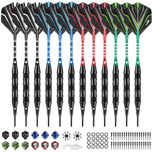 CyeeLife Dartpfeile mit kunststoffspitze, 12 Stück Soft Darts Pfeile Set, 20 Gramm Profi Softdarts dartpfeil für elektronische dartscheibe