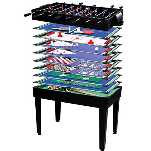 GAMES PLANET Multigame Spieletisch Mega 15 in 1, inkl. komplettem Zubehör, Spieltisch mit Kickertisch, Billardtisch, Tischtennis, Speed Hockey, schwarz
