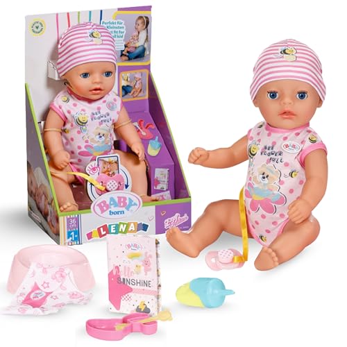 Baby Born Lena (Little Baby Girl) - 36 cm große Babypuppe - 7 Funktionen inkl. Accessoires & Strampler - Funktioniert komplett ohne Batterien - Geeignet für Kleinkinder ab 1 Jahr